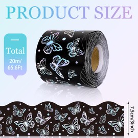 FYSUIMU 65.6Ft Iridescent Butterfly Bulletin Board Borders Black Decorative Die Cut Trim Border Roll for Office Classroom Chalkboard Window Decor