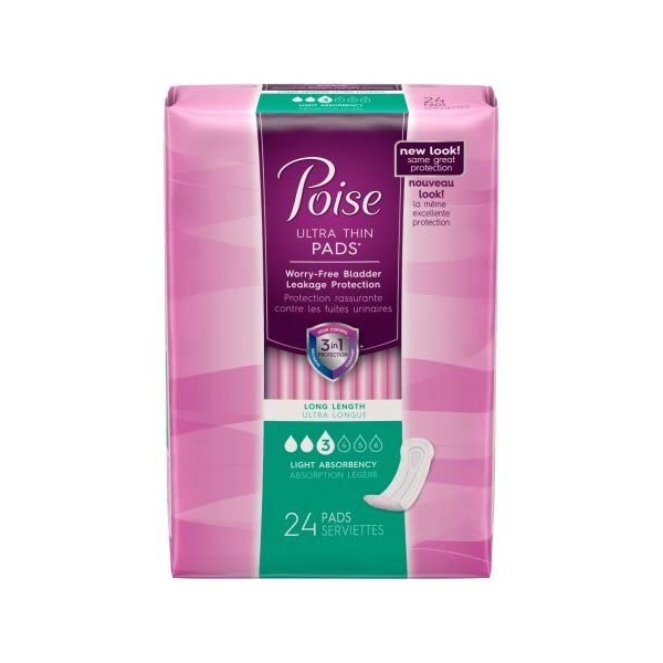 Poise Ultra Thin Pads - 24 in Pack - Absorbancy #3 - Long Length
