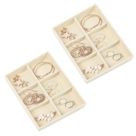 Nwvuop Pack of 2 Small Jewellery Trays Velvet Jewellery Insert for Drawers, Jewellery Organiser Drawer 12.5 x 9.5 x 2.5 cm (Beige)
