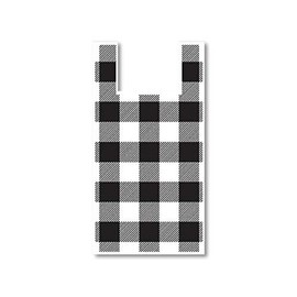1000 PK, Buffalo Plaid Plastic T Sacks, 11.5 x 6.5 x 22".65 Mil for Christmas, Party, Holiday & Events, Made in USA