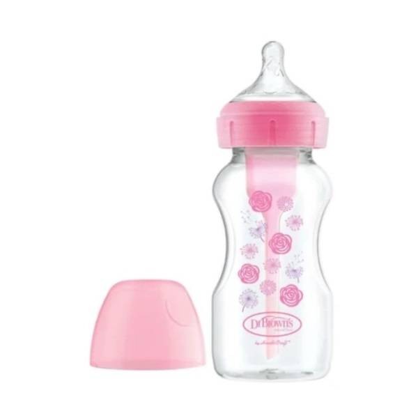 DR. BROWN'S NATURAL FLOW OPTIONS+ ANTI-COLIC BOTTLE WIDE NECK 270ML PINK FLORAL