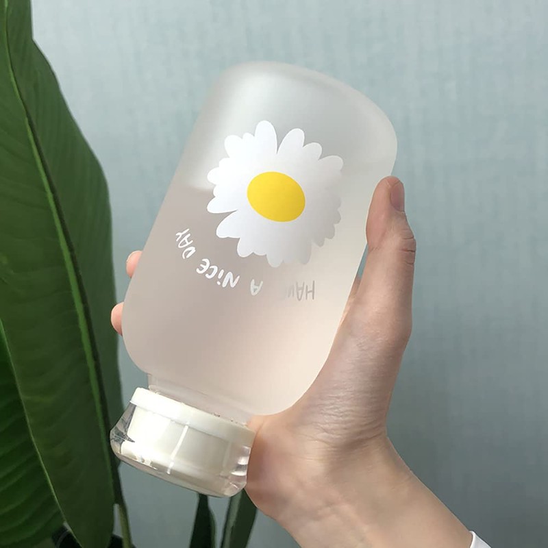 480ml Milk Juice Cute Water Bottle with Scale 2 Lids