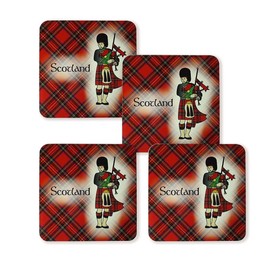 Royal Tara Scottish Coasters Set of 4 for Drinks Kitchen Pub and Bar Gift 4.1 x 4.1 (Scottish Piper, 4)