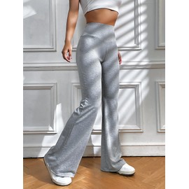 SOLY HUX Women's Flare Leggings High Waisted Sweatpants Bell Bottoms Bootcut Yoga Pants Solid Light Grey L