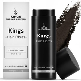 Kings Hair Fibres for Men & Women - 100% Natural 27.5 g Hair Thickening Powder for Thinning Areas, Bald Spots, Receding Hairlines & Beards (Dark Brown)