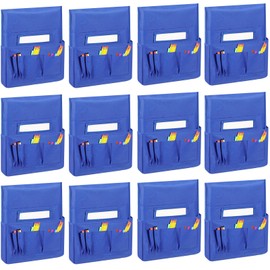 Tisancy 12 Pcs Chair Storage Pockets for Classroom Chairs K-2, 15 x 19 Chairback Pocket Chart School Seat Back Organizer Bag with 6 Pocket 1 Name Slot for Student Teacher(Blue)