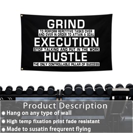 Aroxtms Discipline Motivational Flag 3x5 Ft Grind Hustle Execution Gym Motivational Flags for Room Home Gym Office Bedroom Fitness Inspirational Flags College Dorm Man Cave Flags Wall Decor Banner Gifts