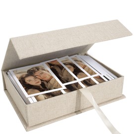 Hiwhy Photo Storage Box 8x10, Linen Memory Photo Box Perfect to Store Your Photo, Pictures, Certificates, Scrapbooking Supplies, Keepsakes and Jewelry Beige