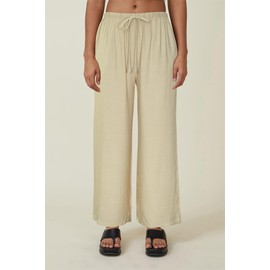 GUOLEZEEV Wide Leg Linen Pants for Women Flowy Drawstring Pants Beach Vacation Casual Trouser Apricot L