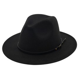 AQOKKA Classic Felt Fedora Hats for Men Women Wool Floppy Wide Brim Panama Hat with Belt Buckle