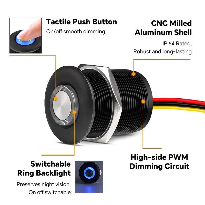 Obeaming 12V Dimmer Campervan Boat Light High-Side PWM Dimming Switch,