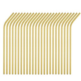 Metal Straws Stainless Steel Straws 50 Pack Bulk 10.5" Reusable Drinking Straws Gold Color All Bent Curved Straws for 20 24 30 OZ Yeti Rtic Tumblers Wholesale (Gold, 50 piece - 10.5 inch-All Bent)