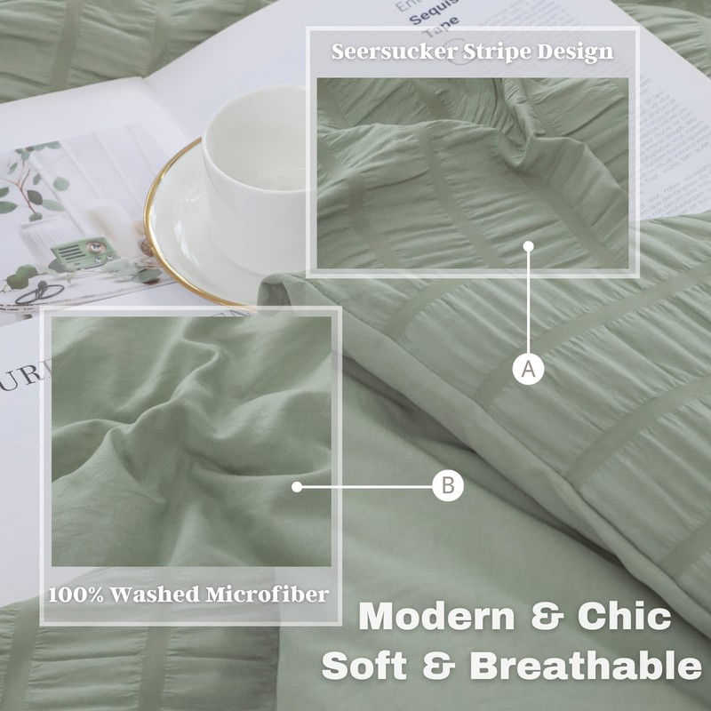 Haowaner Soft Sage Comforter Set Queen, 3 Pcs Sage Green