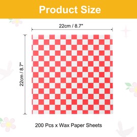 uxcell 200 Pcs Wax Paper Sheets for Food, 8.7 x 8.7 Inch Wrapping Paper Sheets, Pack Checkered Food Basket Liners, Grease Resistant Sandwich Baking Paper, Red