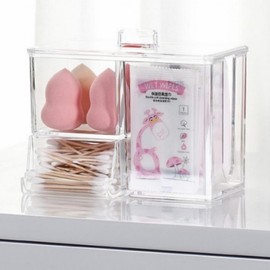 Transparent Dust-Proof Multi-Organizer Case for Cotton Pads and Cotton Swabs on Dressing Table Cosmetics