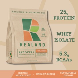 Realand Whey Protein Isolate - Grass-Fed Protein Powder for Recovery - 22g of Protein - 17 Servings (One Size, Unflavored)