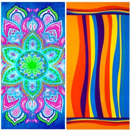 2 Packs Oversized Beach Towel Set 36 x 72 in Large Big Pool Camping Swim Clearance Soft Towels Travel Cruise Essentials Accessories Must Haves Vacation Necessities Adult Gifts Yellow Striped Purple