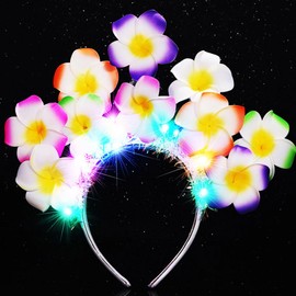 GORTIN Flower Headband Light up Hawaiian Flower Headbands Floral Headpiece LED Plumeria Hair Accessories for Women and Girls (Colorful lights, Free size)