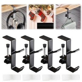 4PCS Mantle Hanger Hook for Garland Christmas Stocking, Fireplace Xmas Stockings Hangers Pole with 2 Hooks, Aluminum Adjustable Heavy Duty Stockings Holder Suitable for Shelf Table Edge