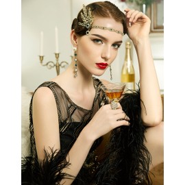 BABEYOND 1920s Headpiece Flapper Headpiece Vintage 1920s Headband Great Gatsby Accessories Women Roaring 20's Accessories with Gift Box (Green)(Size: One Size)