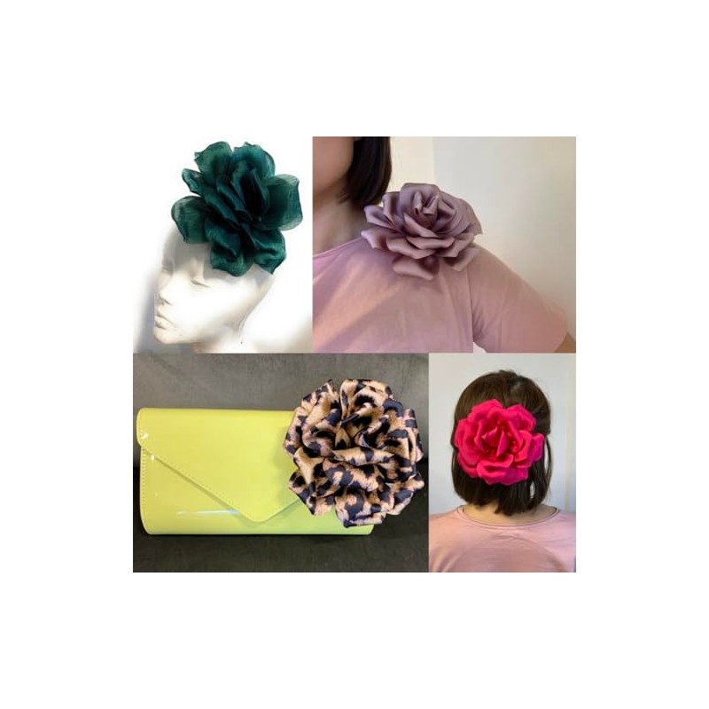 Large Rose Fascinator Corsage Hair Clip and Brooch Pin, Satin
