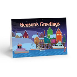 Stonehouse Collection | The Marina Christmas Holiday Card | 18 Christmas Cards & Envelopes | USA Made | Boating, Nautical (Seaside Village)