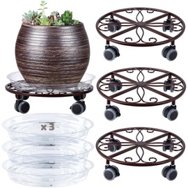 3 Pack Plant Caddy with Wheels Heavy Duty 13.5 Inches Metal Plant Stand with Wheels Plant Dolly Rolling Plant Stand Plant Roller with Casters for Indoor and Outdoor, Bronze
