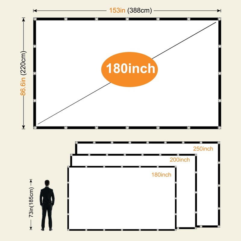 Projector Screen 180 inch, XINLEMY Large 4K HD 16:9 Foldable