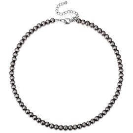 Navajo Black Pearl Layered Necklace Long Western Cowgirl Beaded Pearl Necklaces for Women Girls Party Wedding Jewelry (6mm)