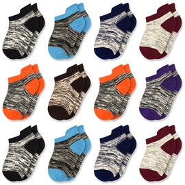 Boys Socks Kids Ankle Cotton Athletic Low Cut Half Cushioned Socks Heel Tab 7-10Years,12Pairs