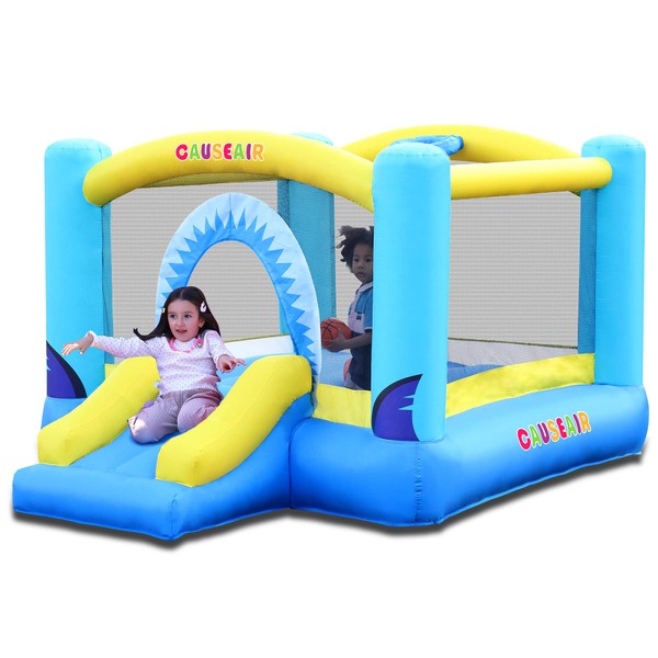 Causeair Inflatable Bounce House for Kids Jumping Outdoor&Indoor,Bouncy Castle with Durable Double Sewn,Basketball Hoop,Shark Theme