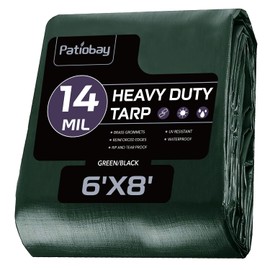 Patiobay Tarp 6x8 Feet, 14 Mil Waterproof Tarps Heavy Duty with Brass Grommets, Thick Plastic Tarp, UV Resistant Tear&Fade Resistant, Reinforced Edges for Outdoor Pool Car Camp Tent