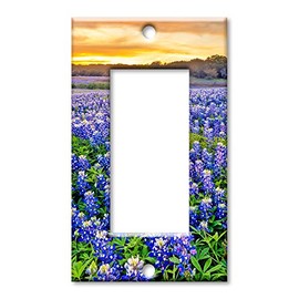 Art Plates - Single Gang Rocker OVERSIZE Switch Plate - OVER SIZE Decorative Metal Wall Plate - Blue Bonnets - (Made in USA)
