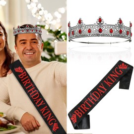 TITIKADI Birthday Crown and Sash, Men's Birthday Party Decoration (Black and Red)