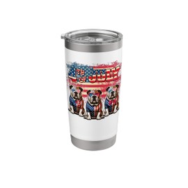 4th Of July US Flag Three Cute Bulldogs Sunglasses Owner Stainless Steel Insulated Tumbler