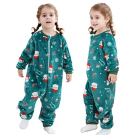 MICHLEY Saco de Dormir de Franela para Bebé con Pies, Mangas Largas, Bolsa de Dormir para Bebé, Cremallera de 3 Vías, Super Abrigado, Manta Vestible para Niñas y Niños 18-24 Meses