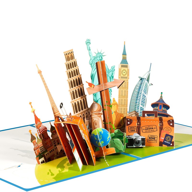 3D travel card, pop-up travel vouchers, travel souvenir card with