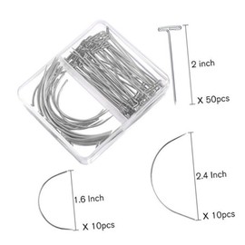 Baluue 70pcs Handmade Curved Pin Technics Steel Wire T-pins Wig Simple Wig T-pins Boxed Curved Pin Wig Model T-pin Metal T-pins