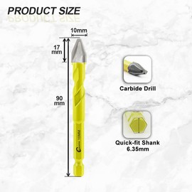 Skewed Head Eccentric Drill Bits Set - SANLEETEK Masonry Drill Bit Set for Wood Plastic Masonry Ceramic Tile Concrete Marble 10pcs 10mm, Quick Change Hex Shank