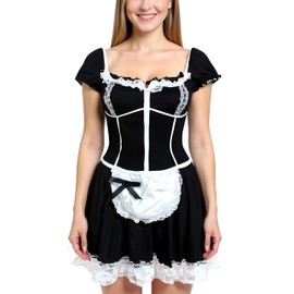 bslingerie Women Black French Maid Costume Dress (XL, Black)