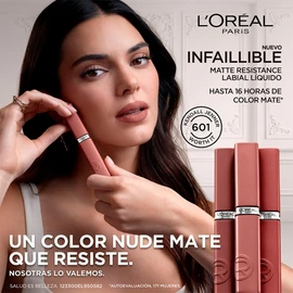 L'Oréal Paris, Infallible Matte Resistance Nudes, Labial Líquido Mate Larga Duración 16hr, Color Intenso con Ácido Hialurónico, Tono Crush Alert 645, 5ml