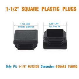 1-1/2Inch Square Plastic Plug, End Caps for Tubing Pipe OD 1-1/2" x 1-1/2" (not ID), Steel Chair Leg End Caps, Bar Stool Glides Inserts, Fence Plugs, Furniture or Fitness Equipment End Caps (12 Packs)