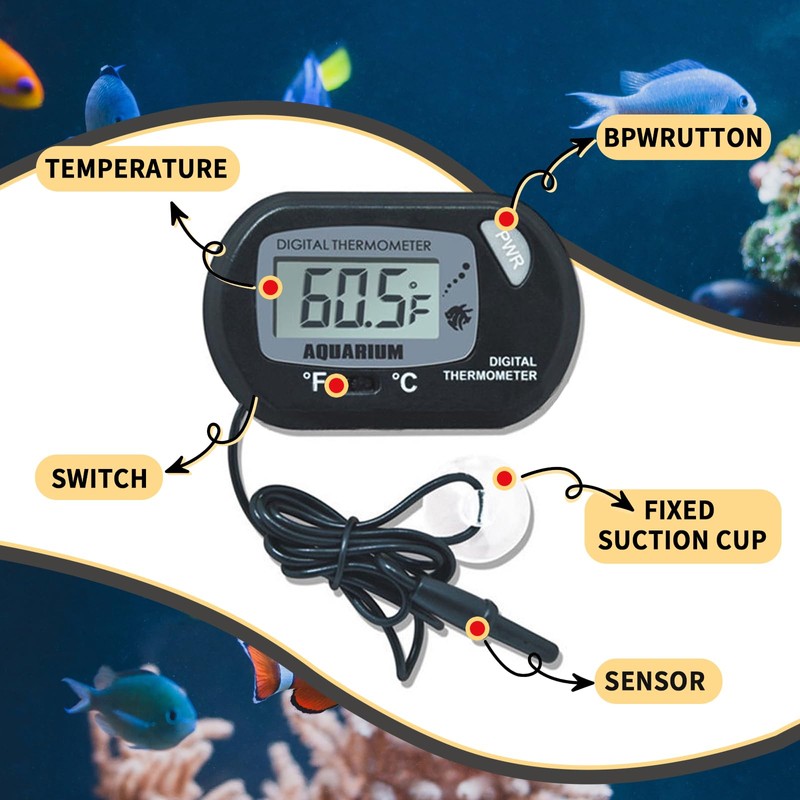 2-Pack Digital Aquarium Thermometers with Probe & Suction Cup -