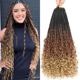 1B/30/27 Crochet Goddess Braids with Curly Ends 24 Inch Boho Box Braids Crochet Hair 8 Packs Crochet Box Braids Three Tone Ombre Boho Crochet Braids Synthetic Crochet Hair for Black Women