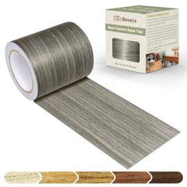 Besezx Wood Grain Tape, 2.4" X15', Self Adhesive Wood Grain Repair Patch for Tables, Chairs, DIY,Baseboards, Doors, Windows, Floors and Furniture Renovation.（Gray）