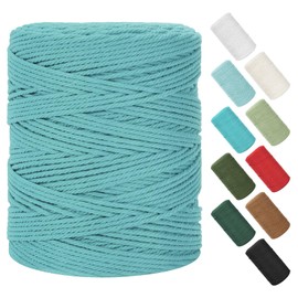 Macrame Cord 4mm x 380Yards (1140Feet), Natural Cotton Macrame Rope - 4 Strands Twisted Macrame Cotton Cord for Wall Hanging, Plant Hangers, Crafts, Gift Wrapping and Wedding Decorations, Lake Green