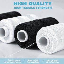 Thread for Sewing, 402 All Purpose Thread Polyester (2 White 2 Black), 700 Yards Each Spool with Sewing Needle & Threader and a Wire Cards with 21 Colors for Sewing Machine, Hand Stitching.