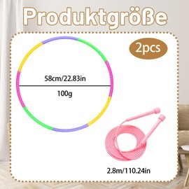 Children's Hula Hoop Set of 2 with Skipping Rope, Hula Hoop for Children 3-12 Years, 8-Piece Sections, Removable and Adjustable, Ideal for Fitness, Play and Training, Indoor and Outdoor