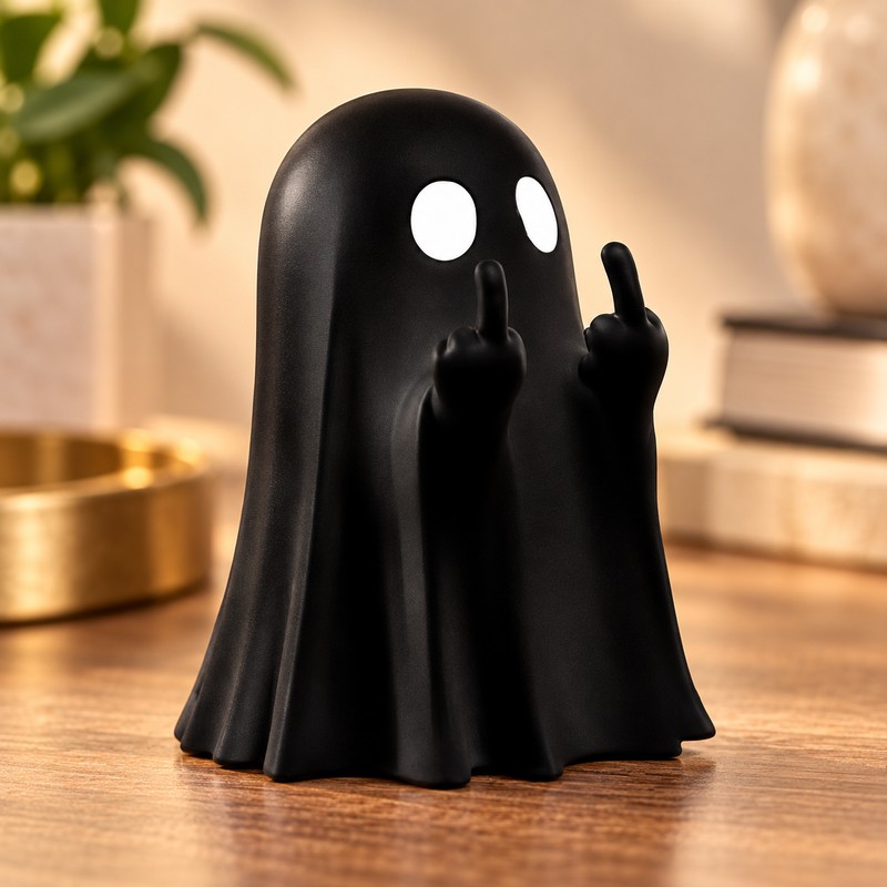 Cute Middle Finger Ghost Statue, Small Halloween Decor for Home,