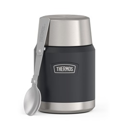 Thermos ICON Food Jar 0.47 L, Dark Grey Matte Graphite, Food Jar 470 ml, Double-Walled 18/8 Stainless Steel, Keeps Warm and Cold, with Folding Spoon, Non-Slip Base, Completely Leak-Proof